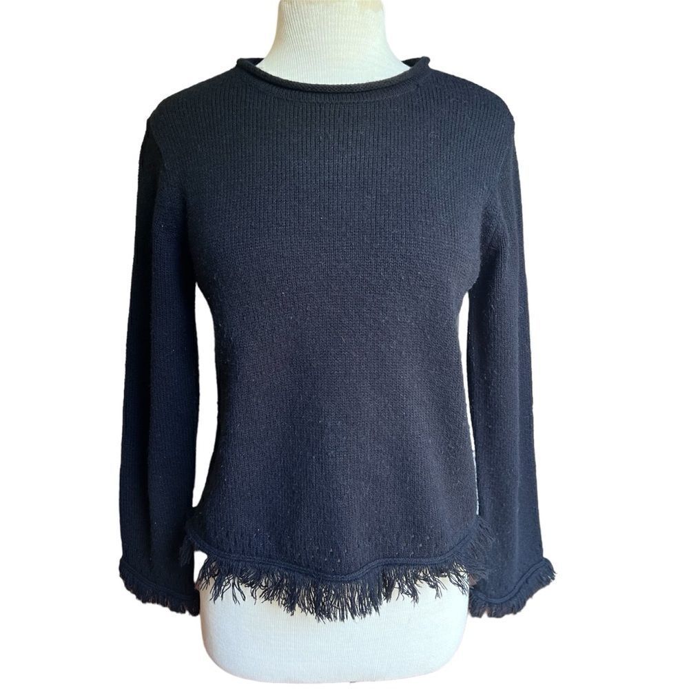 Vintage Tomfoolery Size Large Black Crewneck Sweater Long Sleeve Frayed